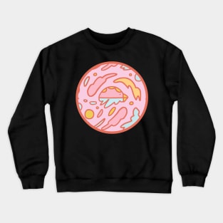 Pink Flying Ladybug Bird in Pink Ocean Waves Pattern Crewneck Sweatshirt